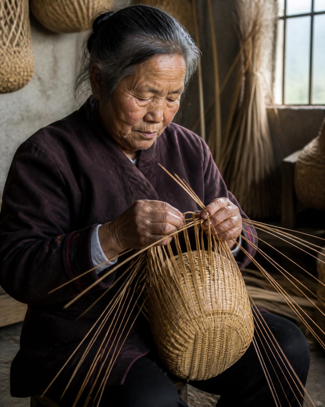 Guangxi artisan weaving bamboo